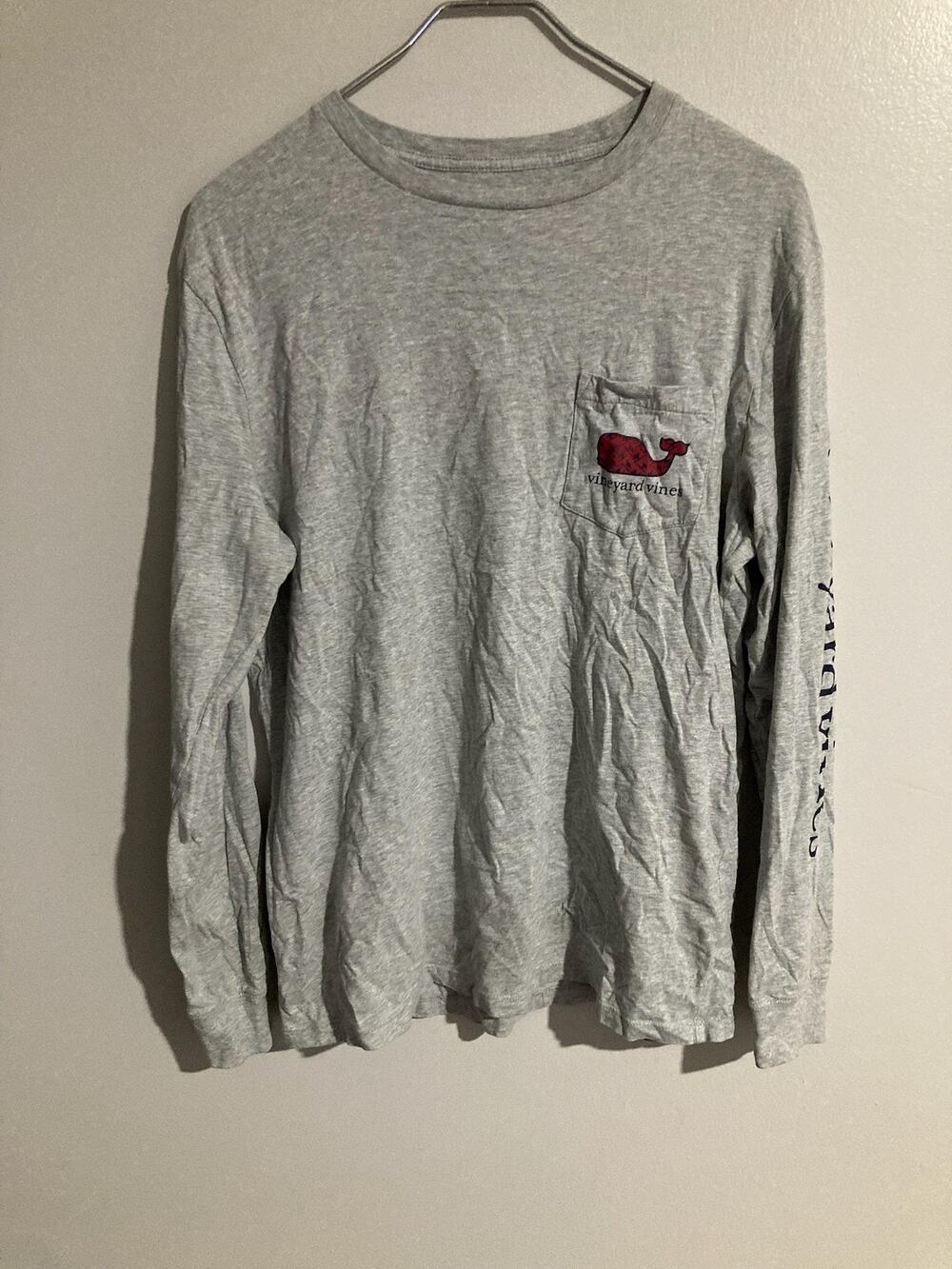 Vineyard Vines Shirt Mens S Gray Long Sleeve Pocket Whale Graphic Logo Cotton